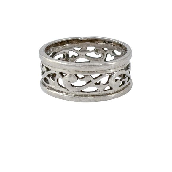 Filigree Eternity Band | Openwork Design | Vintage Sterling Silver 925 Size 6.5 - Picture 2 of 9